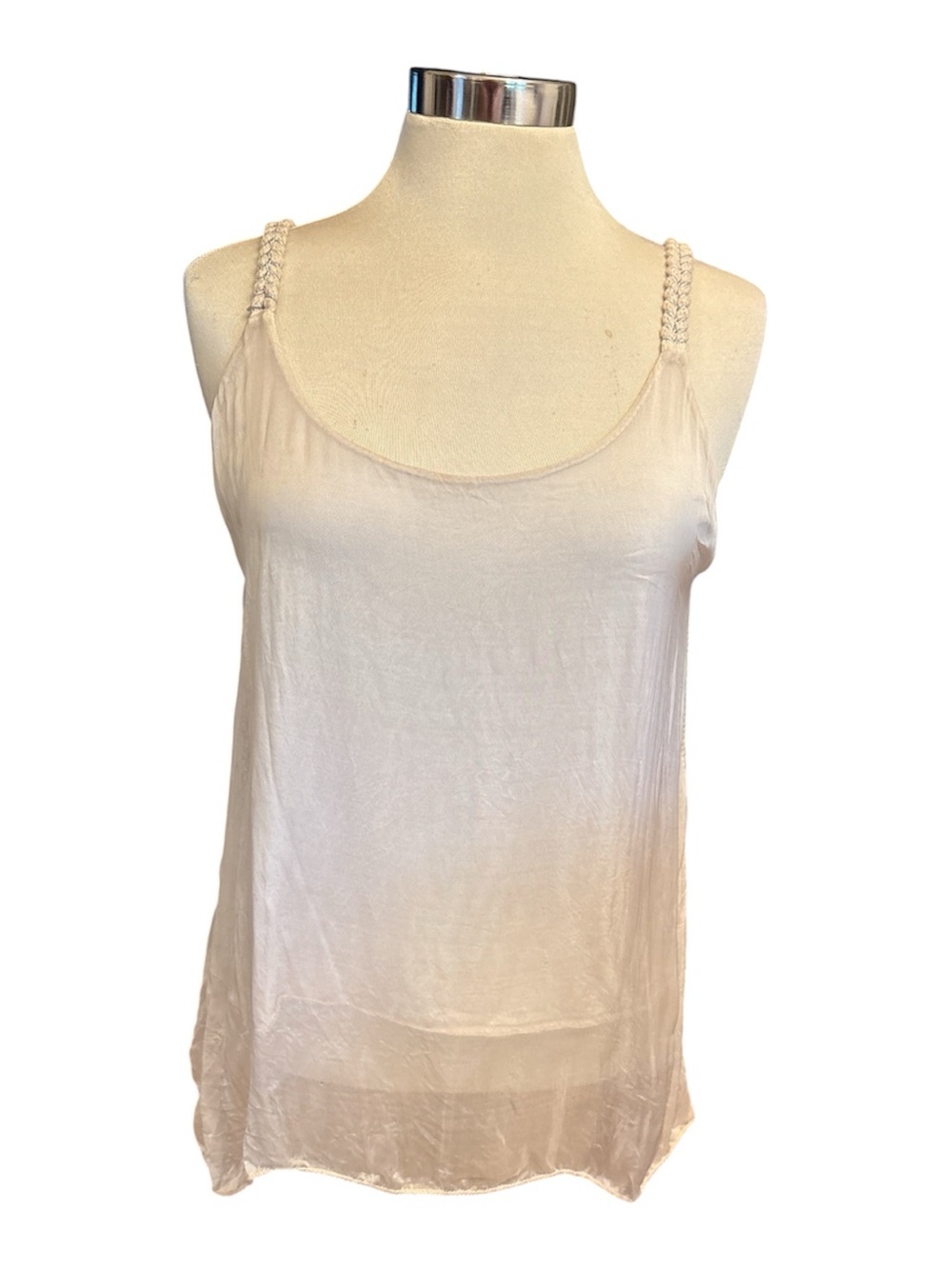 Scandal Cream Braided-Strap Silk Tank Top deep scoop neckline lined Size Medium